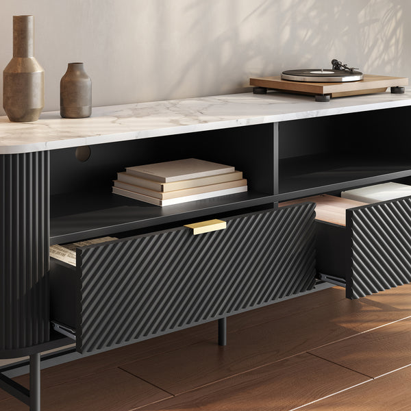TV-Lowboard Olvehok 140x40x55 cm Zwart/Marmerlook, wit [en.casa]