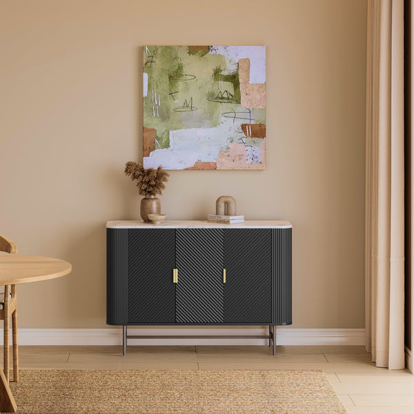 Dressoir Olvehok 110x40x77 cm marmerlook wit en zwart [en.casa] 
