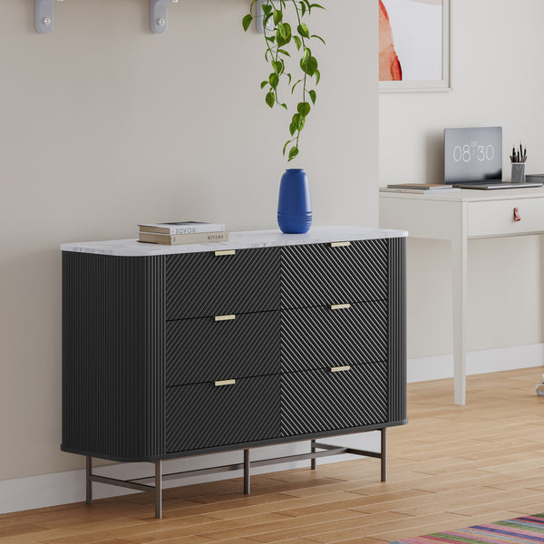 Ladekast Olvehok met 6 lades 81x120x40 cm marmerlook wit en zwart [en.casa] 