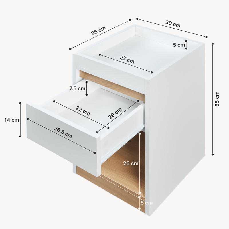 Maatschets Nachtkastje Lure 55x30x35 cm wit en eikenkleurig [en.casa]