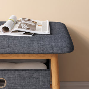 Zitbank Vad met 2 opbergdozen 90x30x45 cm Natuur/Grijs [en.casa]