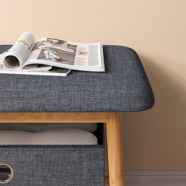 Zitbank Vad met 2 opbergdozen 90x30x45 cm Natuur/Grijs [en.casa]