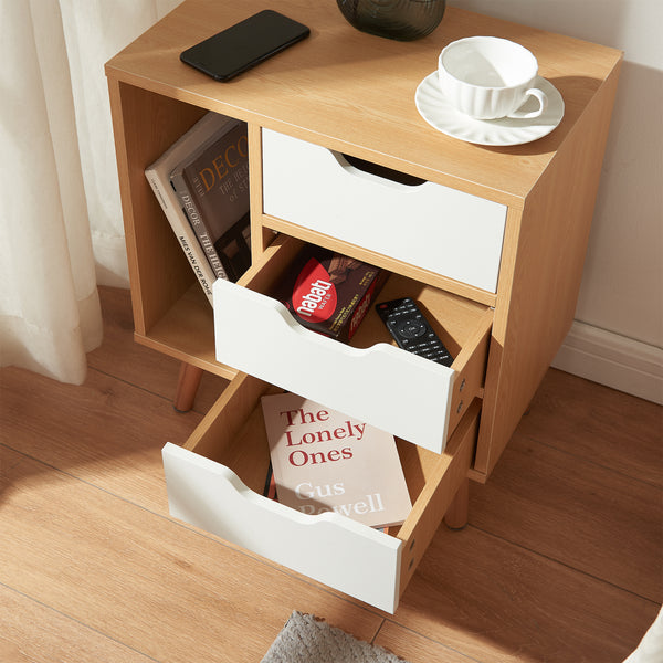 Nachtkastje Bordkak 55x48x30 cm eikenkleurig en wit [en.casa]