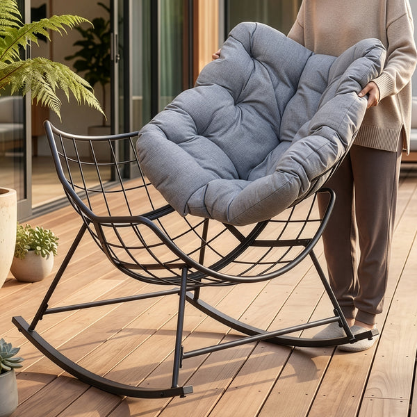 Schommelstoel Villeneuve 85x90x91 cm Zwart/Grijs [en.casa]