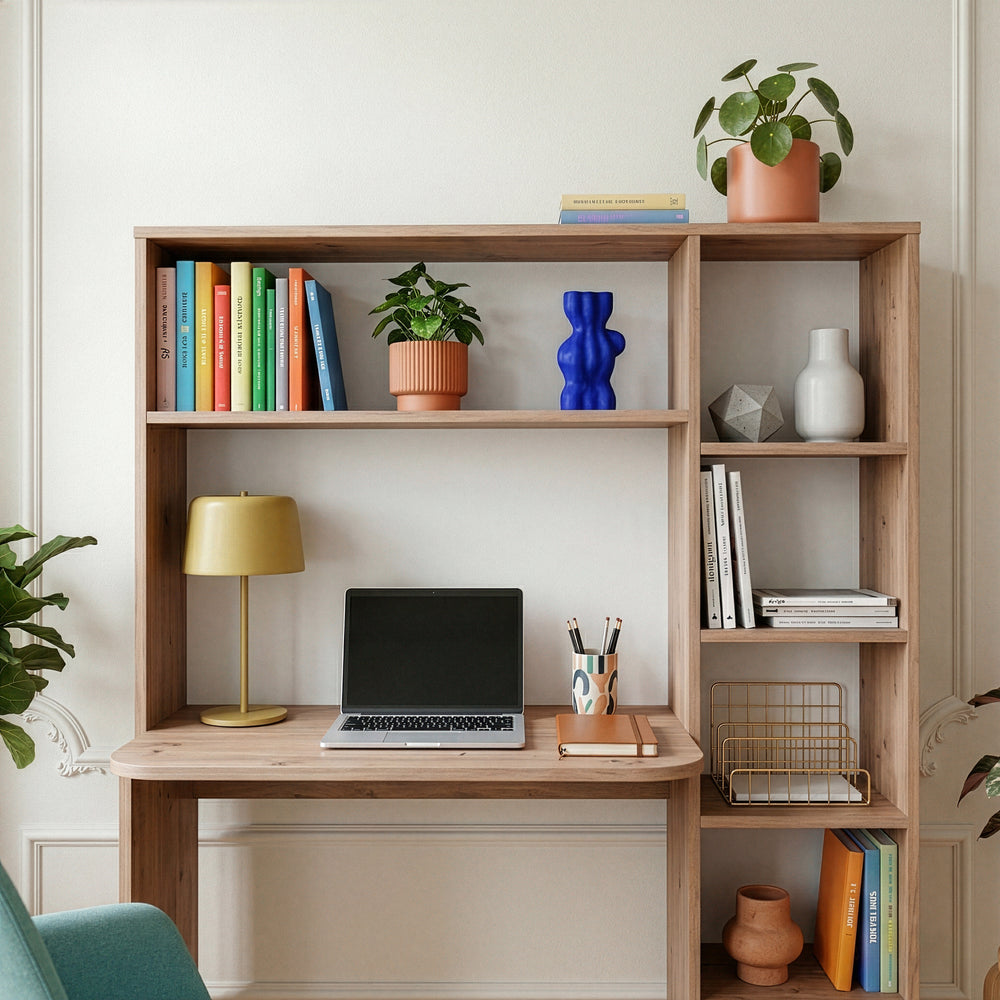 Bureau met plank Onega 143x114x40 cm houtkleur [en.casa]