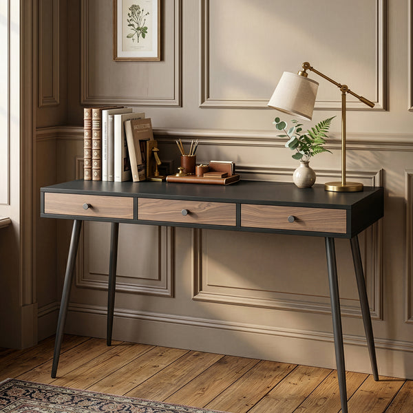 Bureau Tumba 115x48x76 cm Zwart/Walnootlook [en.casa]