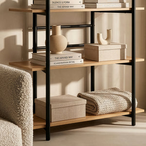 Boekenkast Kappespoo 124x80x35 cm Zwart/Eikenlook [en.casa]
