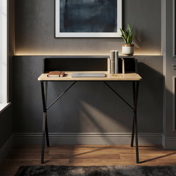 Bureau Kappespoo 84x80x50 cm Zwart/Eikenlook [en.casa]