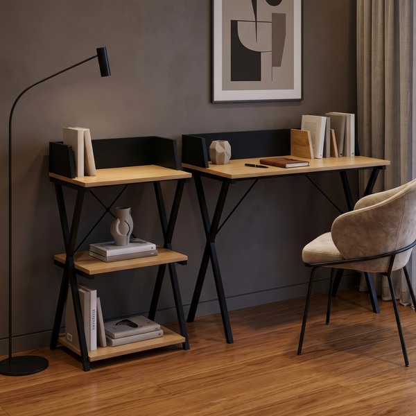 Staande plank Kappespoo 84x50x30 cm Zwart/Eikenlook [en.casa]