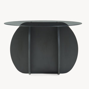 Salontafel Karhuvandi met glazen blad Ø70x40 cm Zwart/Grijs [en.casa]