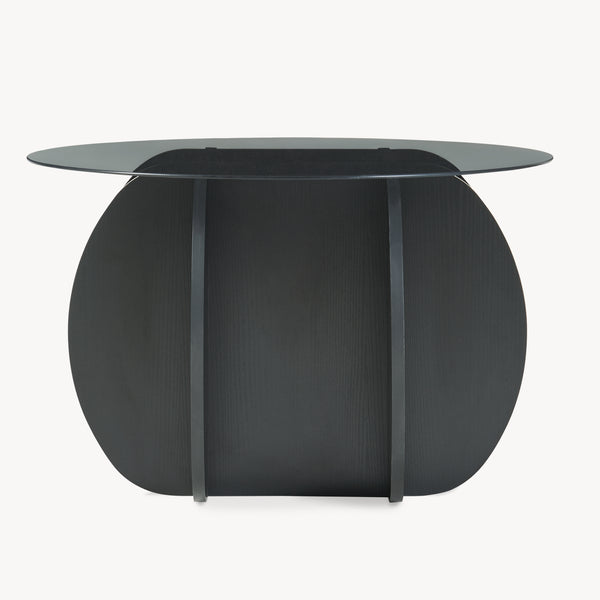 Salontafel Karhuvandi met glazen blad Ø70x40 cm Zwart/Grijs [en.casa]