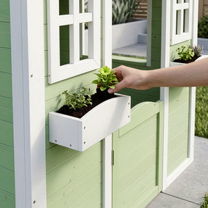 Kinderspeelhuis Kuoldsvin Dennenhout 144x102x90 cm Groen/Wit [en.casa]