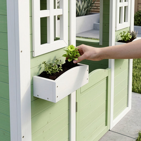 Kinderspeelhuis Kuoldsvin Dennenhout 144x102x90 cm Groen/Wit [en.casa]