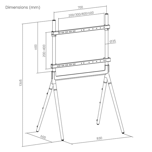 TV standaard Vega Tv statief 136,5x83x60 cm tot 70 inch zwart mat pro.tec