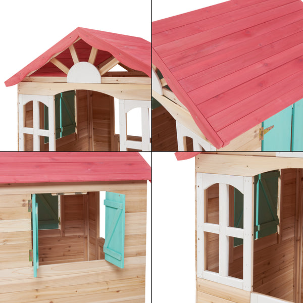 Speelhuis Lulä houten kinderhuisje voor buiten naturel rood wit groen casa.pro
