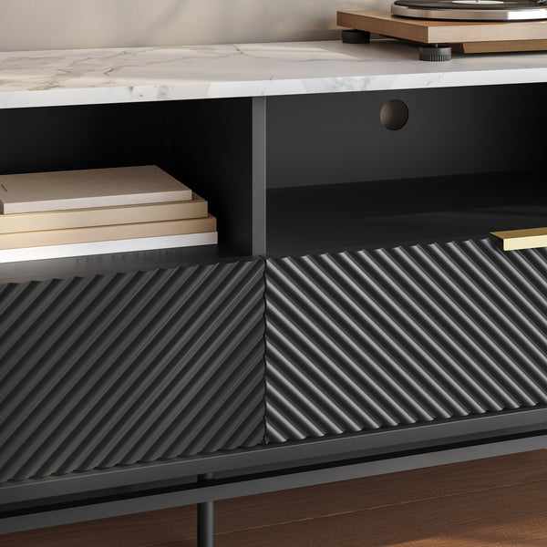 TV-Lowboard Olvehok 140x40x55 cm Zwart/Marmerlook, wit [en.casa]
