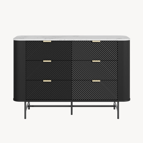 Ladekast Olvehok met 6 lades 81x120x40 cm marmerlook wit en zwart [en.casa] 