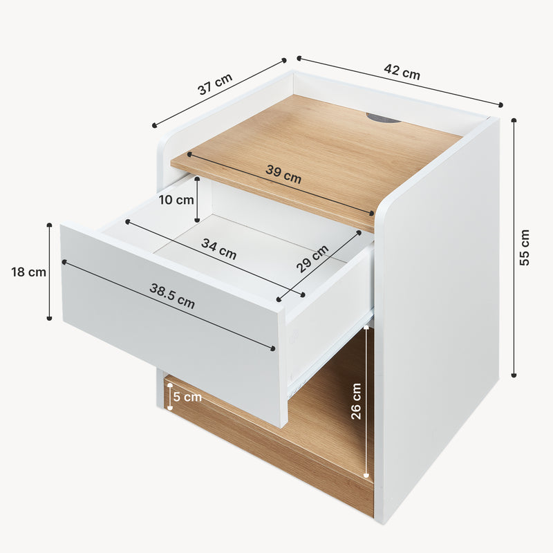 Maatschets Nachtkastje Kuorshare 55x42x37 cm wit en eikenkleurig [en.casa]