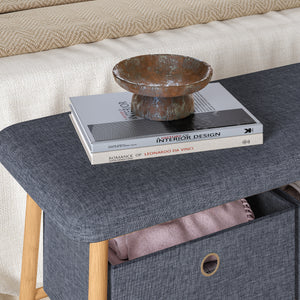 Zitbank Vad met 2 opbergdozen 90x30x45 cm Natuur/Grijs [en.casa]