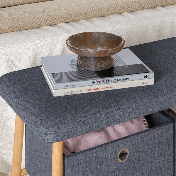 Zitbank Vad met 2 opbergdozen 90x30x45 cm Natuur/Grijs [en.casa]