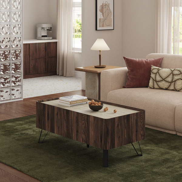 Couchtisch Trorlon 100x50x40 cm Walnussoptik/Travertin [en.casa]