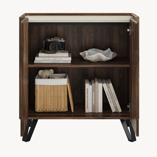Kast Trorlon 83x80x40 cm Notenoptiek/Travertijn [en.casa]