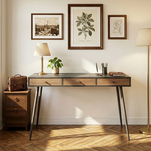 Bureau Tumba 115x48x76 cm Zwart/Walnootlook [en.casa]