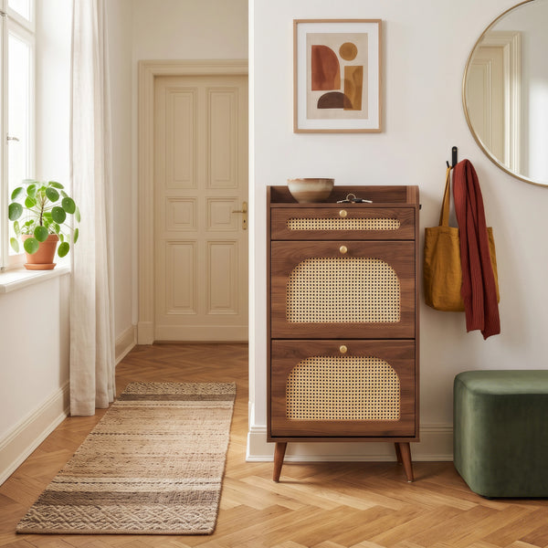 Schoenenrek Virievarnu 111x60x24 cm Notenhoutlook [en.casa]