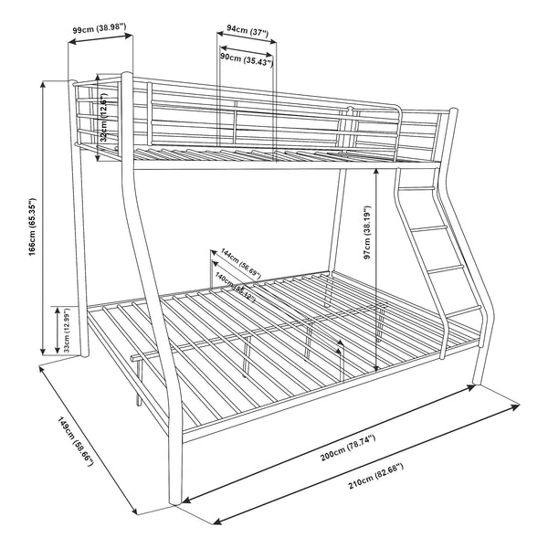 Metalen stapelbed kinderbed 210x147,5x168 cm - 2 varianten