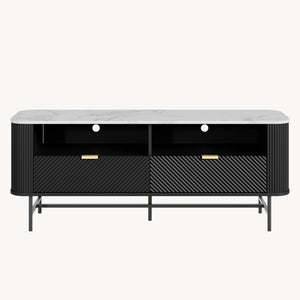TV-Lowboard Olvehok 140x40x55 cm Zwart/Marmerlook, wit [en.casa]