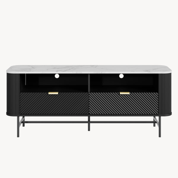 TV-Lowboard Olvehok 140x40x55 cm Zwart/Marmerlook, wit [en.casa]