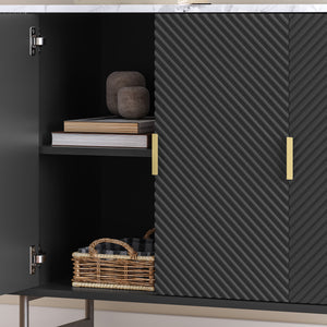 Dressoir Olvehok 110x40x77 cm marmerlook wit en zwart [en.casa] 