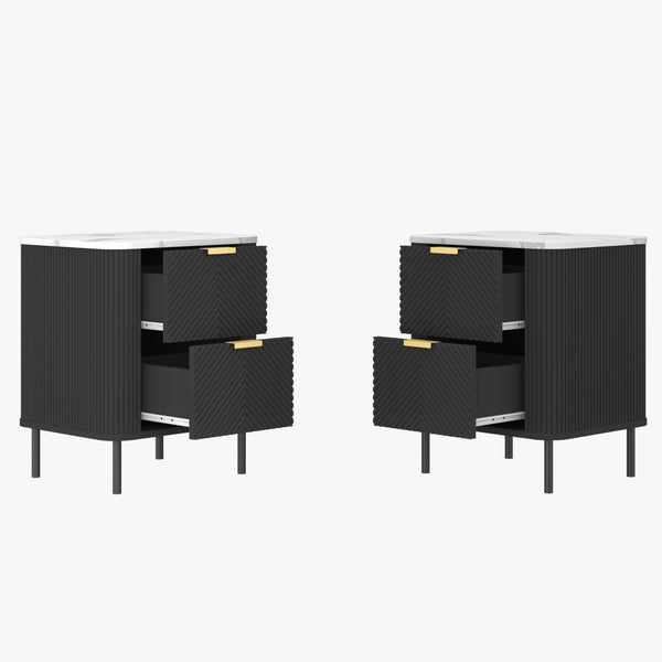 Nachtkastje set van 2 Olvehok 55x52x38 cm marmerlook wit en zwart [en.casa] 