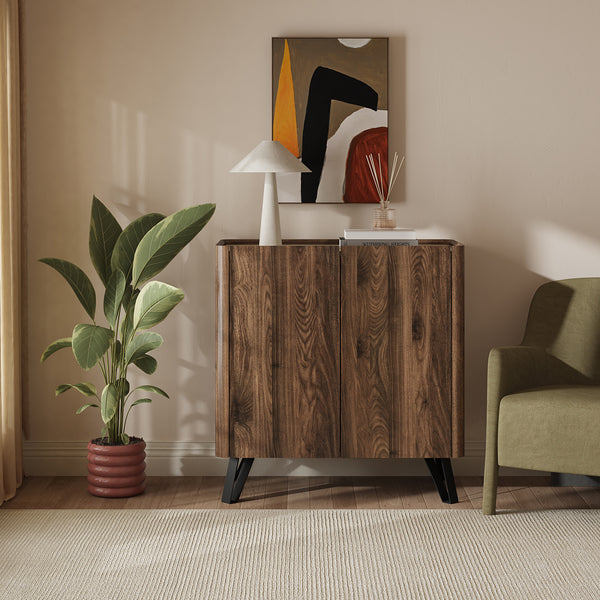 Kast Trorlon 83x80x40 cm Notenoptiek/Travertijn [en.casa]