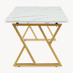 Salontafel Nolu 120x60x46 cm Goudkleurig/Marmerlook, wit [en.casa]