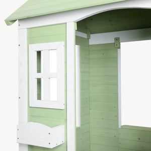 Kinderspeelhuis Kuoldsvin Dennenhout 144x102x90 cm Groen/Wit [en.casa]