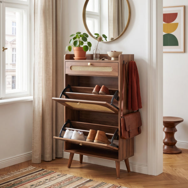 Schoenenrek Virievarnu 111x60x24 cm Notenhoutlook [en.casa]