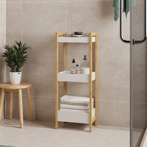 Badrek Anun met 3 niveaus 75x28x20 cm bamboe natuur/wit [en.casa]