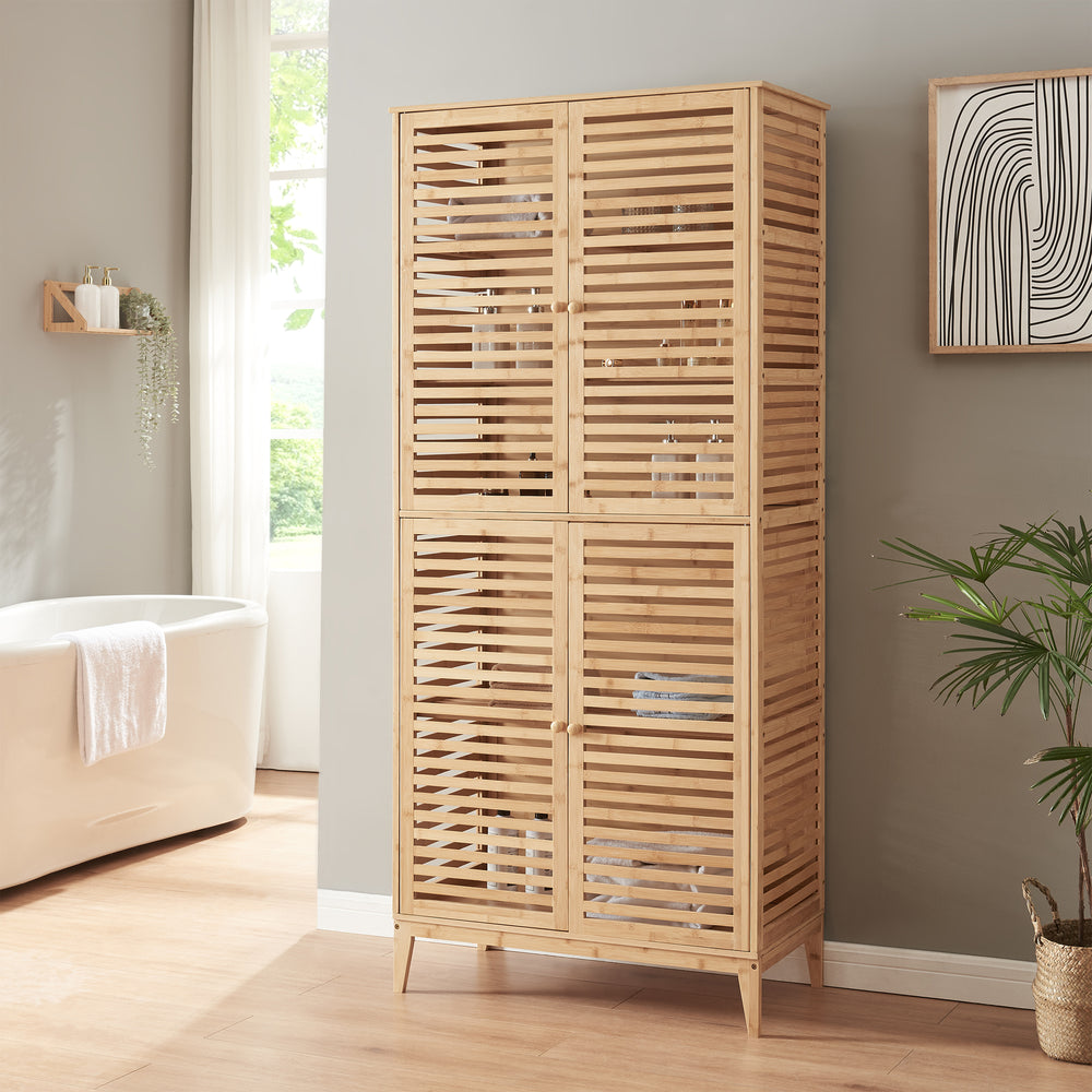 Badezimmerschrank Raurgela 180x80x40 cm bamboe [en.casa] - premiumXL