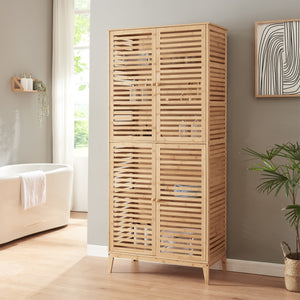 Badezimmerschrank Raurgela 180x80x40 cm bamboe [en.casa] - premiumXL