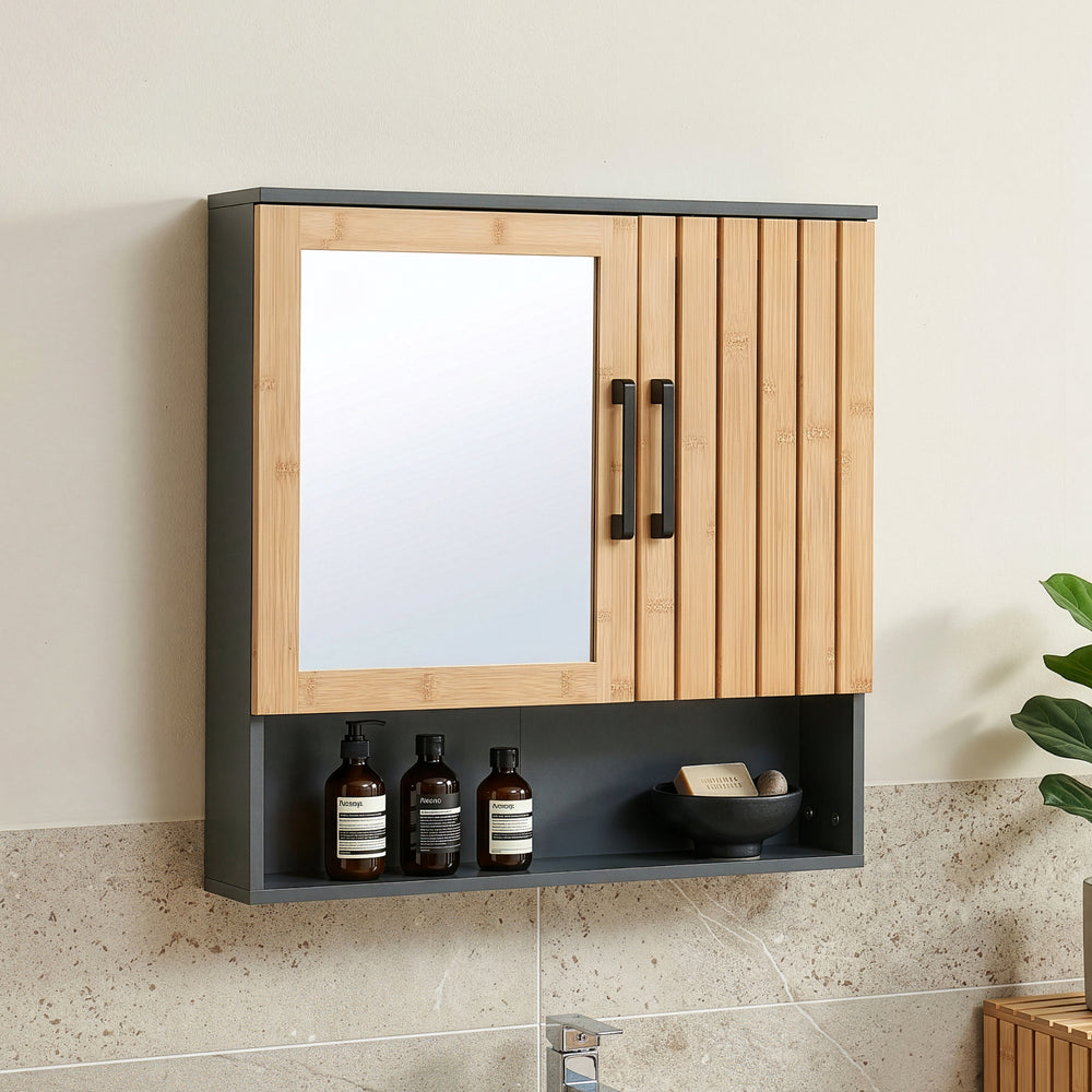 Spiegelkast Svanes 58x56x13 cm Donkergrijs/Natuur [en.casa]
