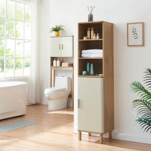 Badkamerkast Ferrersp 160x42x35 cm eikenkleurig havermout en naturel [en.casa]