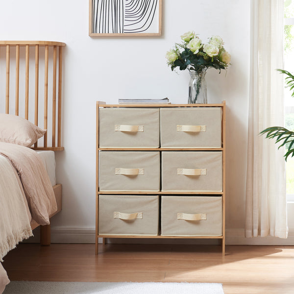 Ladekast Maldon met stoffen lades naturel en beige [en.casa]