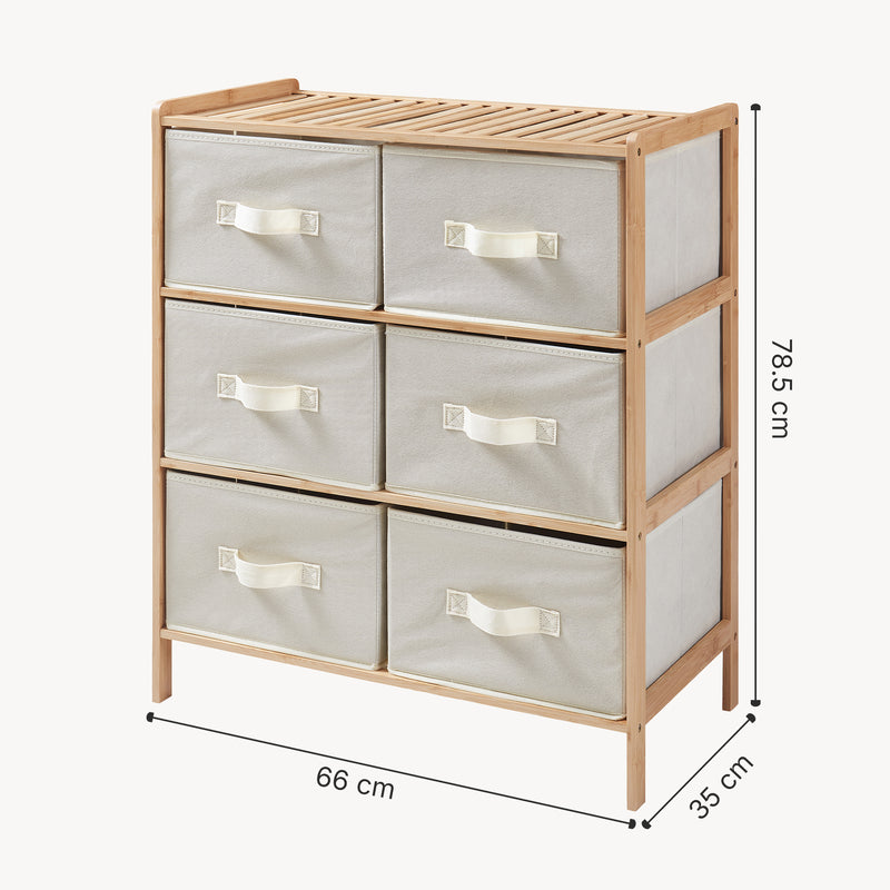 Maatschets Ladekast Maldon met stoffen lades naturel en beige [en.casa]