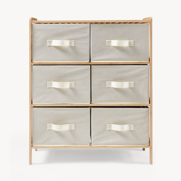 Ladekast Maldon met stoffen lades naturel en beige [en.casa]