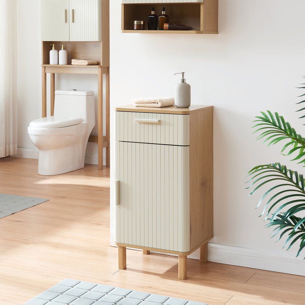 Badkamerkast Ferrersp 80x40x35 cm eikenkleurig havermout en naturel [en.casa]