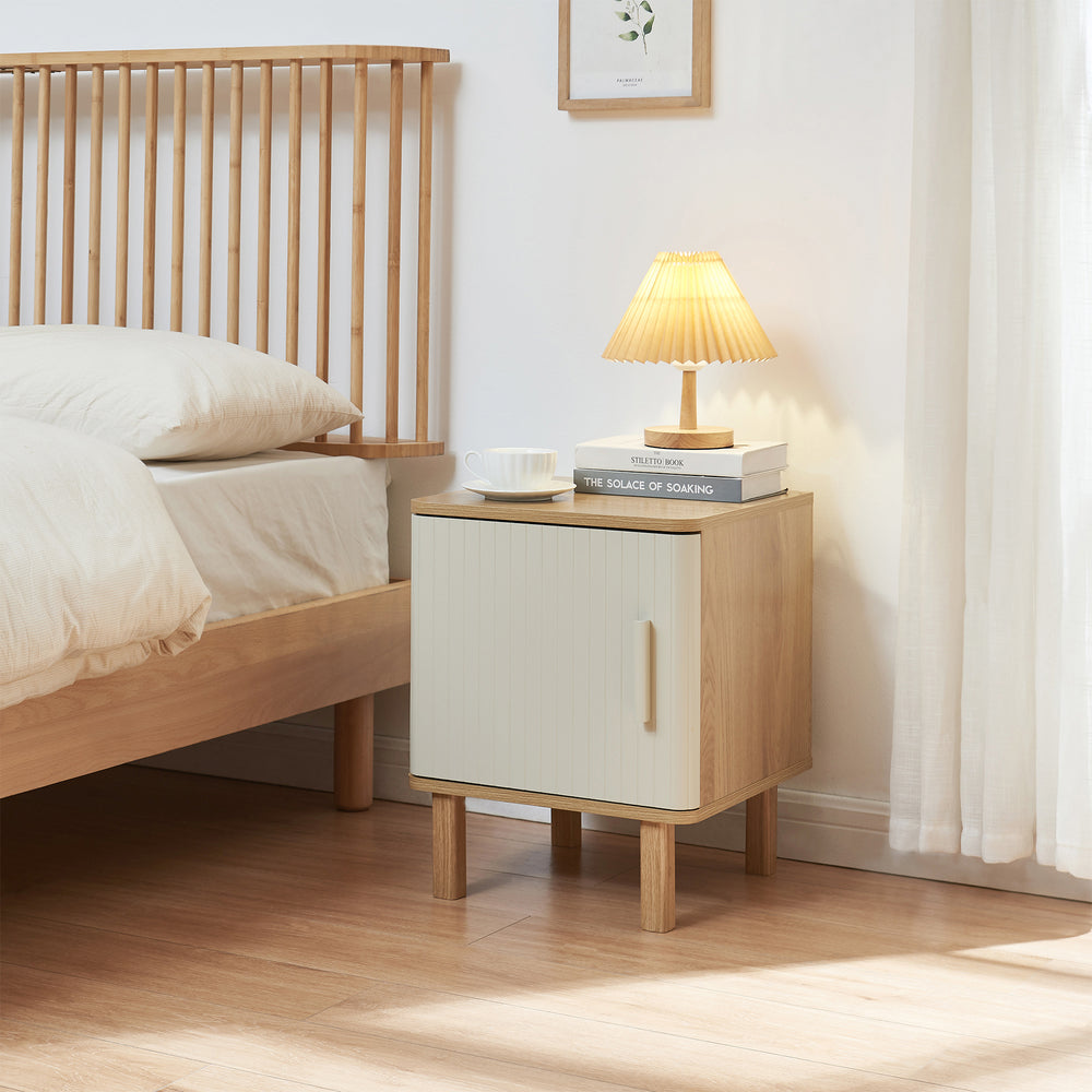 Nachtkast Ferrersp 50x40x40 cm eikenkleurig havermout en naturel [en.casa]