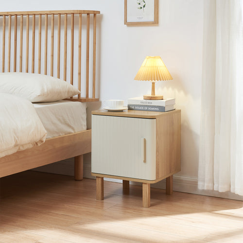 Nachtkast Ferrersp 50x40x40 cm eikenkleurig havermout en naturel [en.casa]