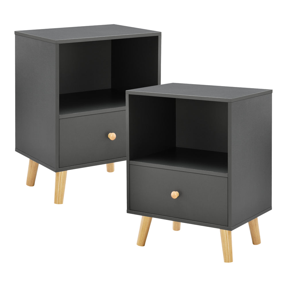 Nachtkastje Sundsvall set van 2 met lade en open vak [en.casa]