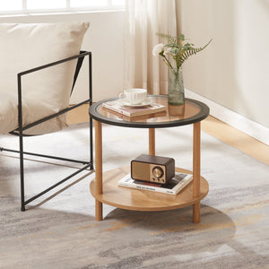 Bijzettafel Latama met glazen blad Ø51x45 cm Natuur/Zwart/Bronsglas [en.casa] - premiumXL